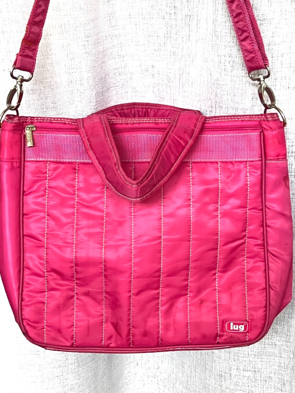 LUG Bag By Koie Tote Crossbody Double Straps Pink Quilted Zippered Top & Pockets
